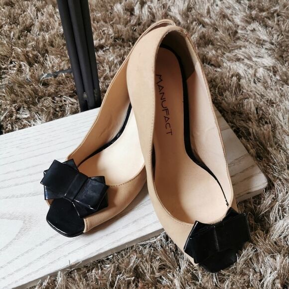 US 9 heel peep toe suede cream black - Picture 8 of 16